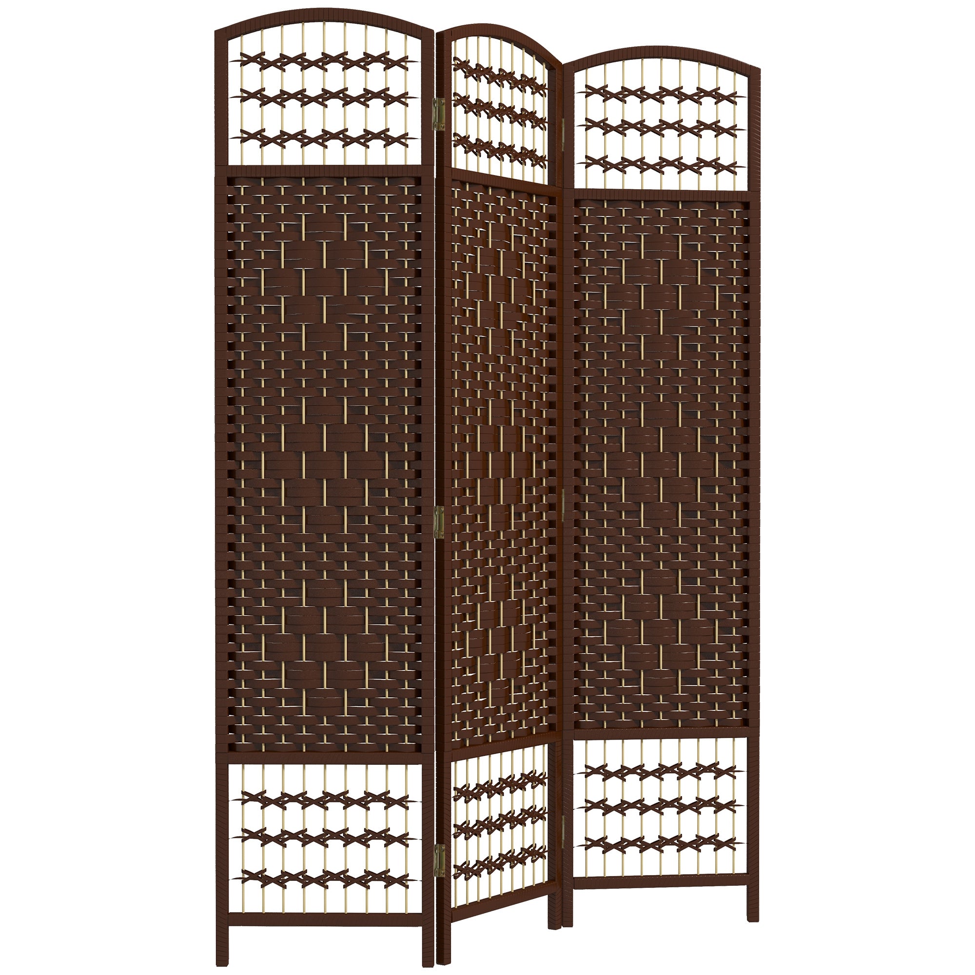 3 Panel Folding Room Divider Portable Privacy Screen Wave Fiber Room Partition for Home Office Brown