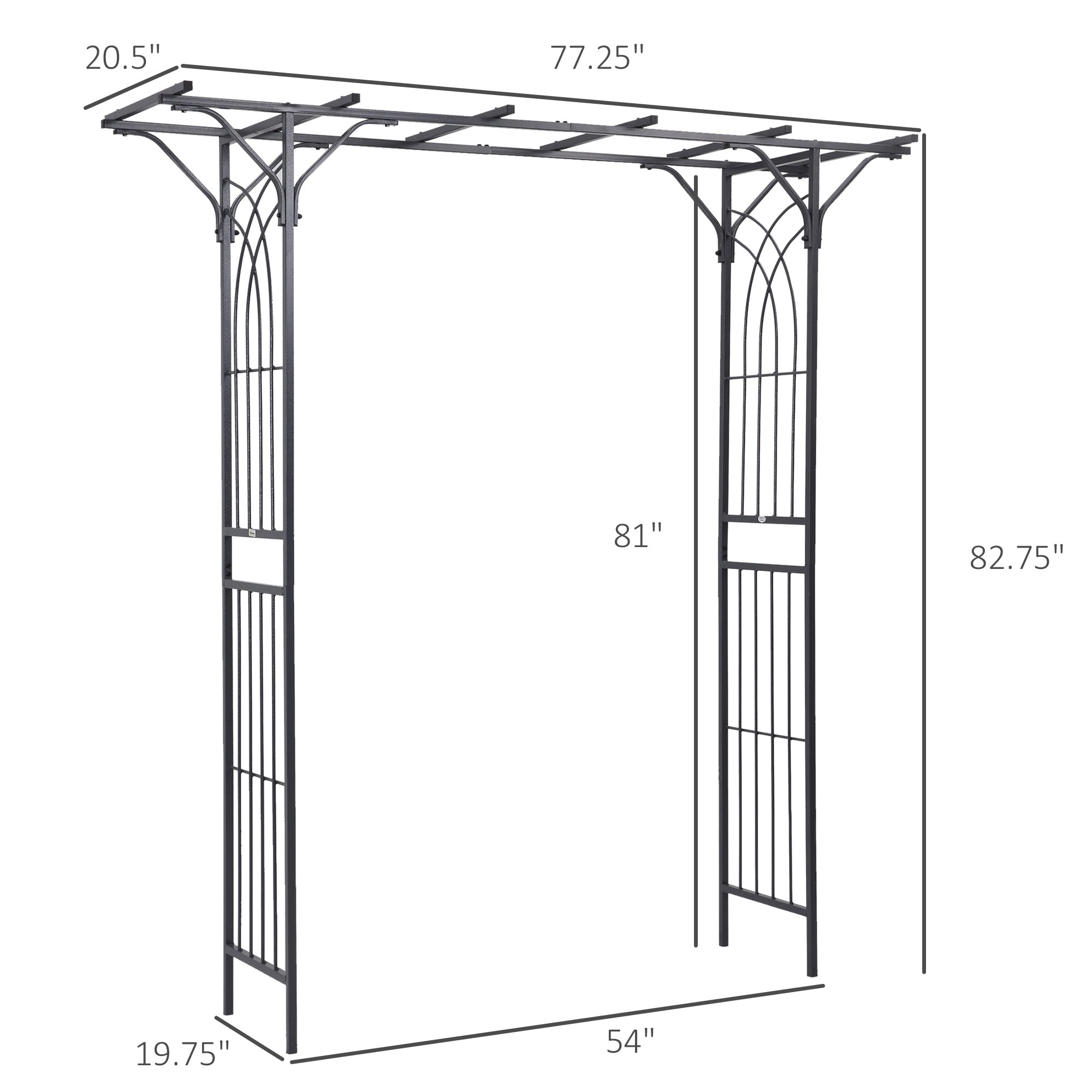 82'' Decorative Metal Garden Trellis Arch with Durable Steel Tubing & Elegant Scrollwork, Perfect for Weddings