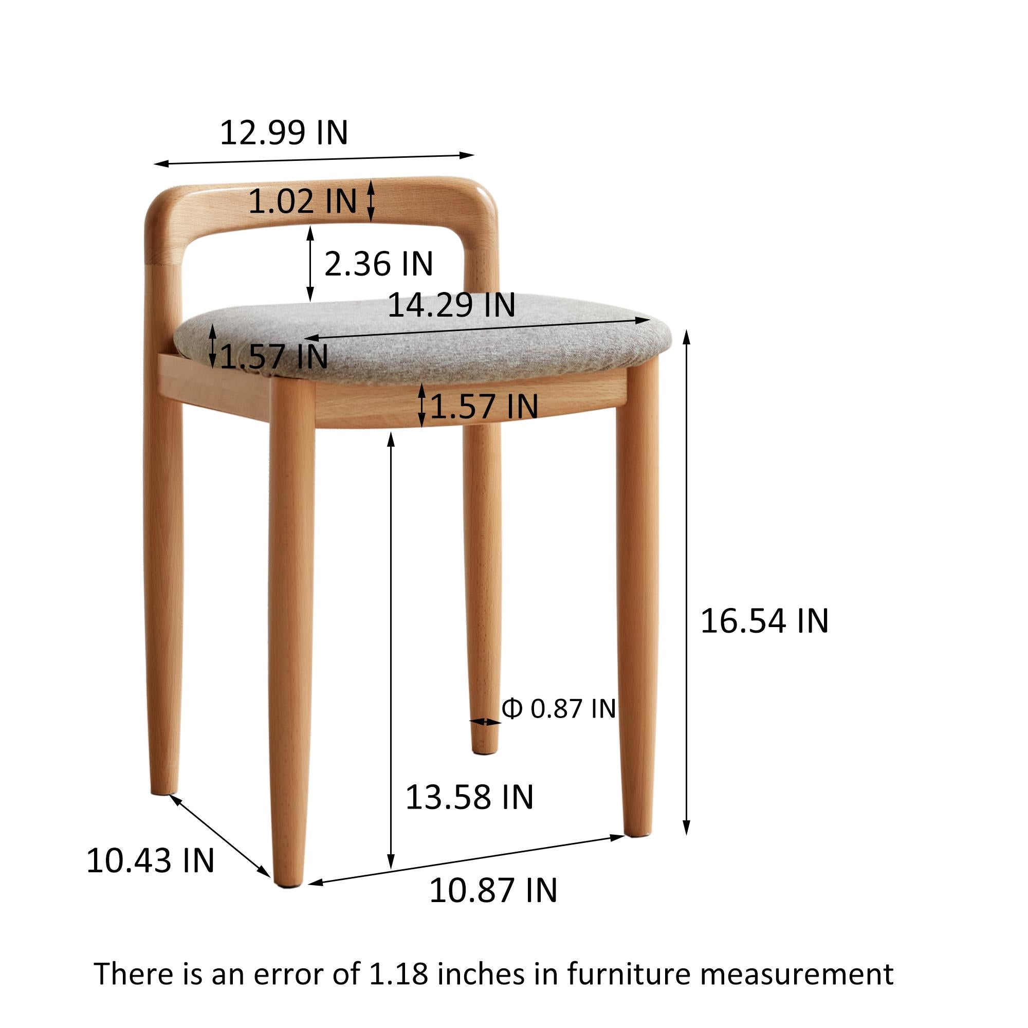 Practical Makeup Stool Bench with Clean-Lined Sturdy Frame, Compact Side Bench for Dining Room, 14″ L x 14.5″ W x 20.5″ H, Natural