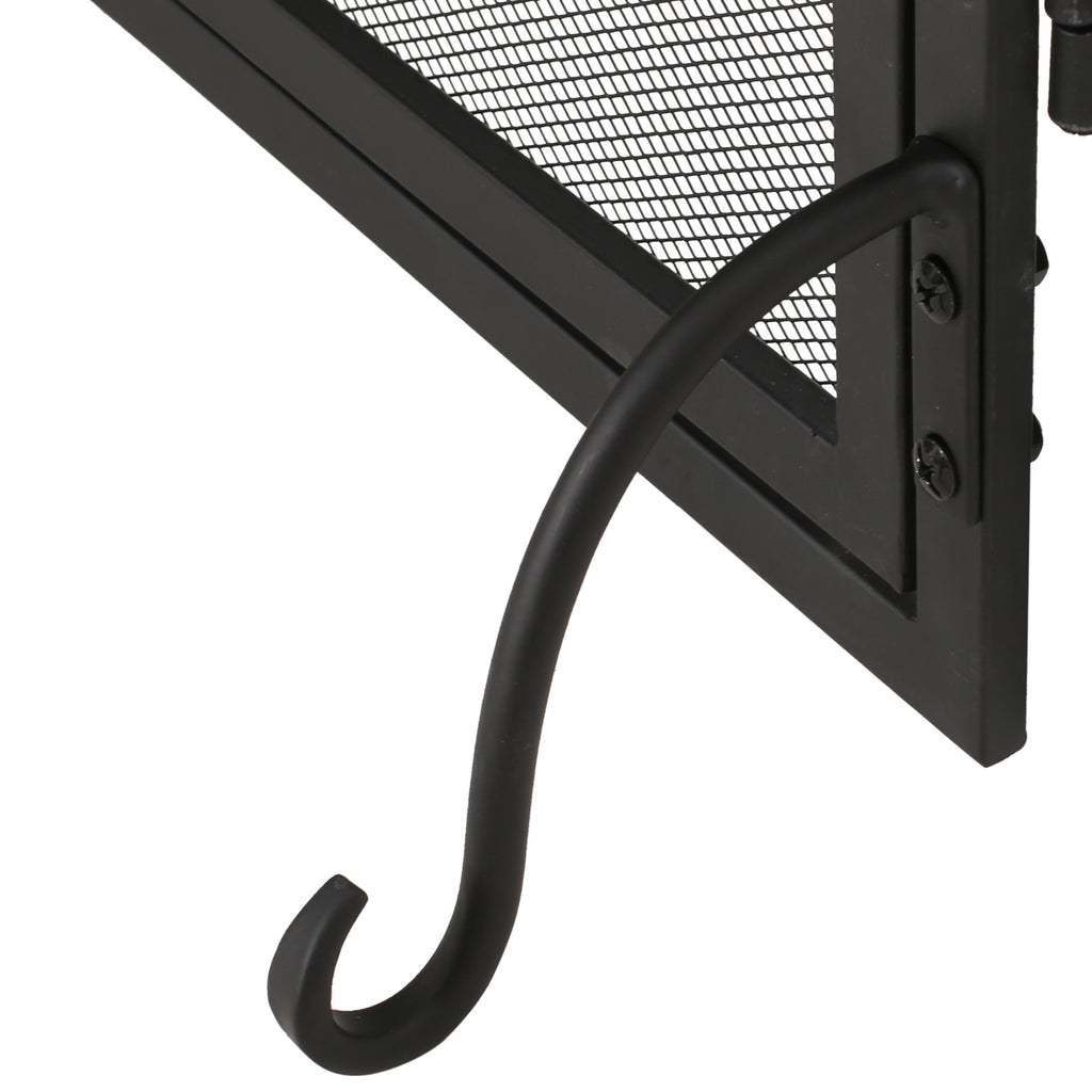 Iron Folding Fireplace Screen with Doors and 4-Piece Tool Set, Matte Finish, 50.5" x 5.5" x 32", Matte Black