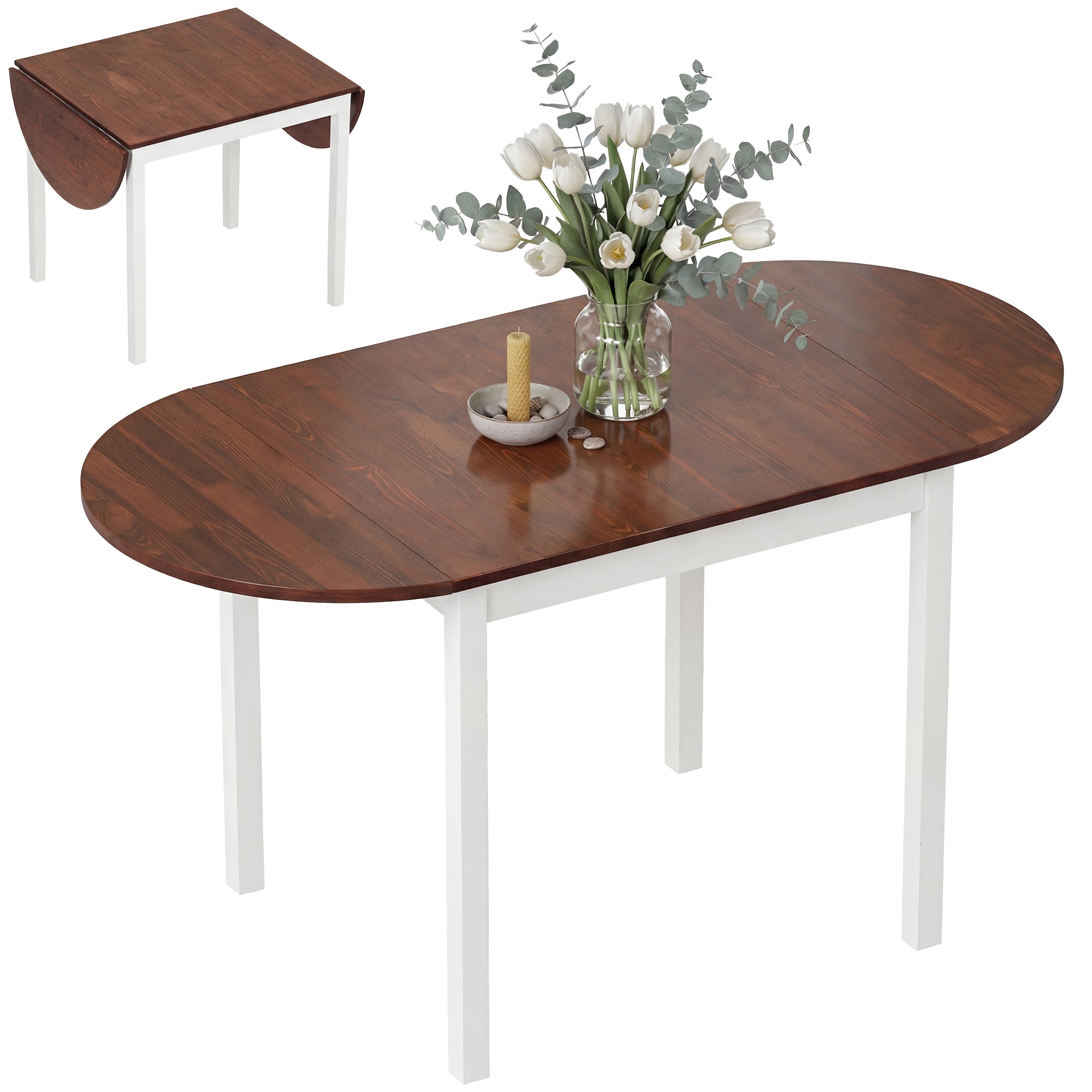 55" Wood Kitchen Table, Drop Leaf Tables for Small Spaces, Brown
