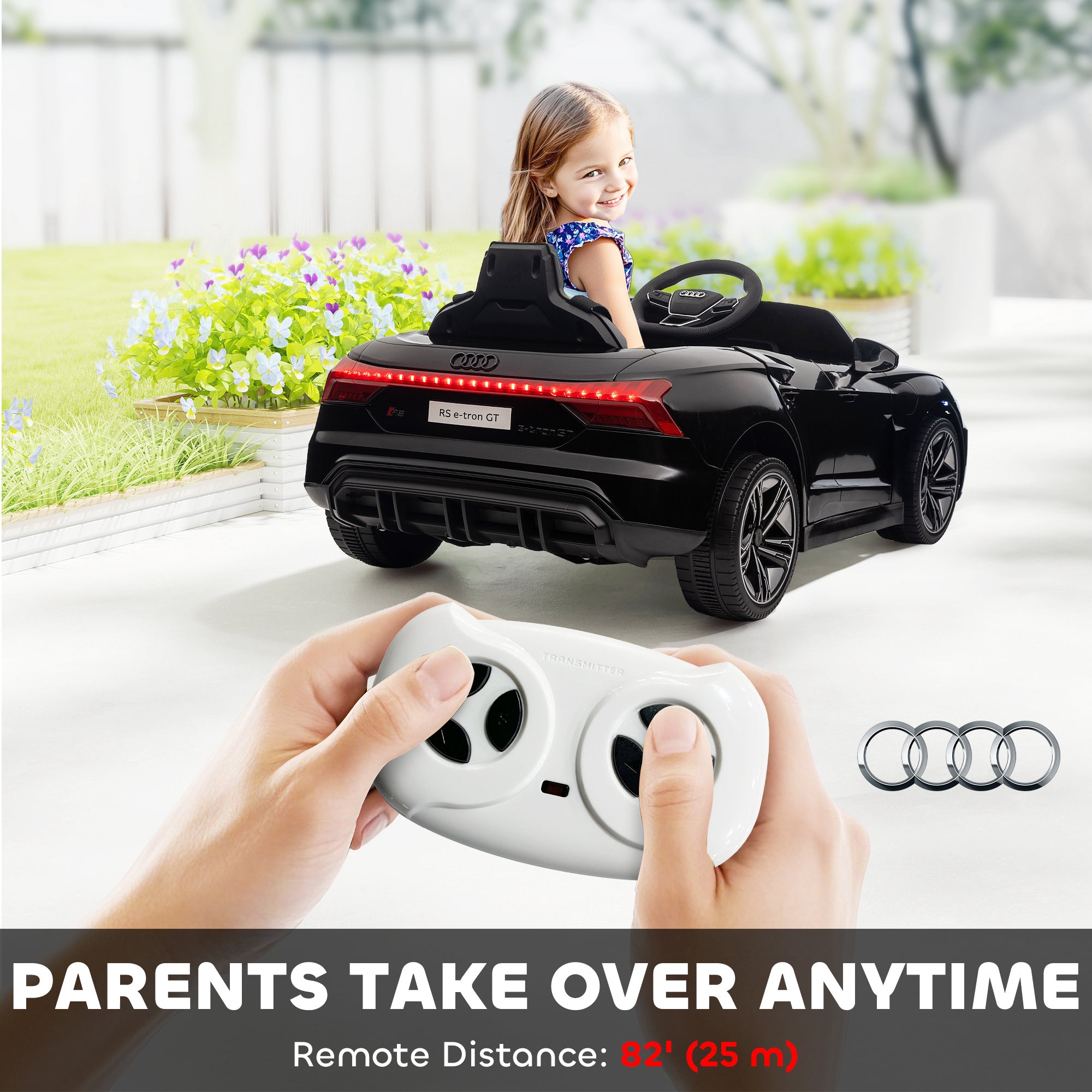 Licensed RS e-tron GT 12V Ride On Car Truck for Kids, Electric Car Ride On Vehicle w/Parent Remote Control, Music, Lights, for Toddlers, Black