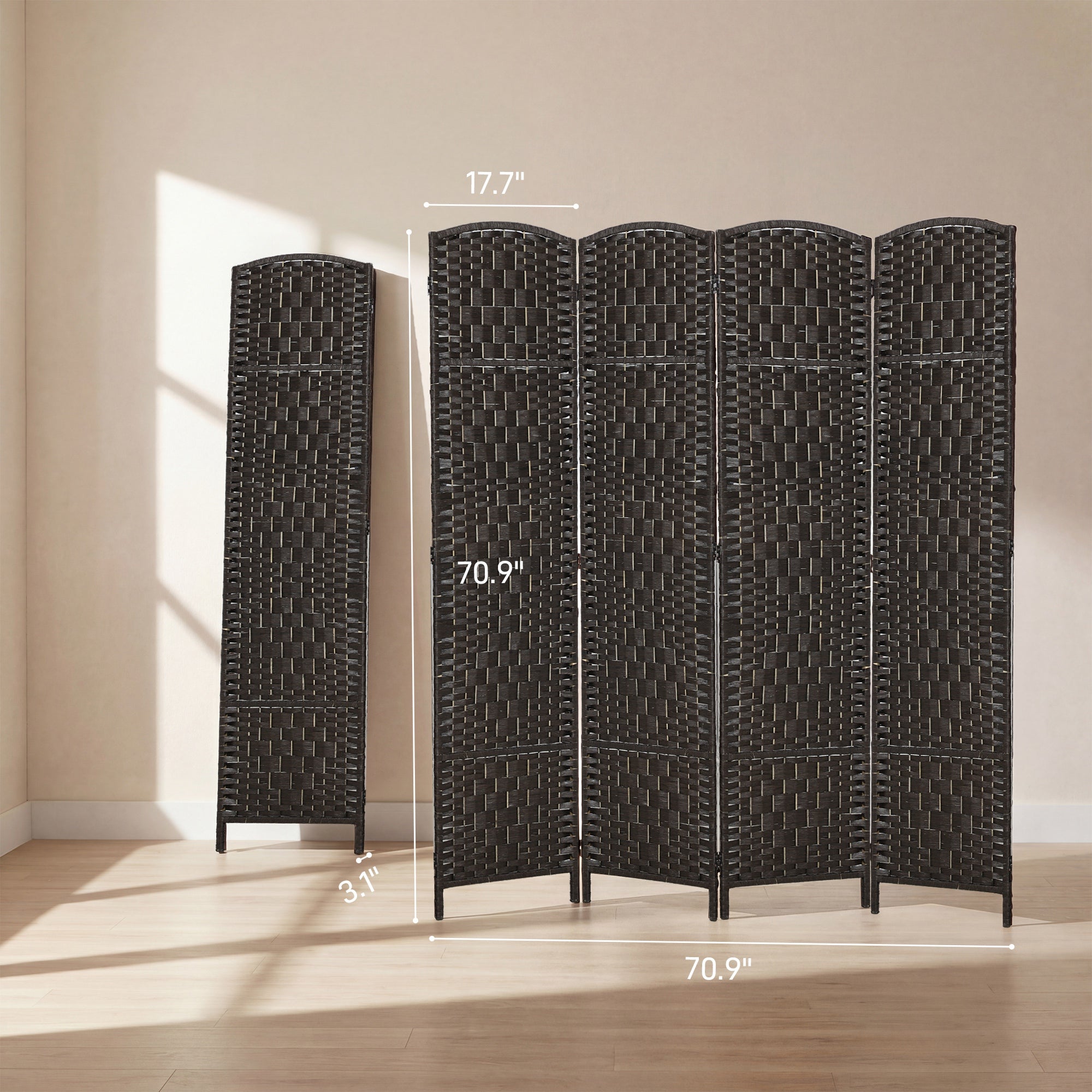 Room Divider, 4 Panel Folding Privacy Screen, 70.9" Tall Portable Weave Partition Wall Divider for Bedroom, Coffee