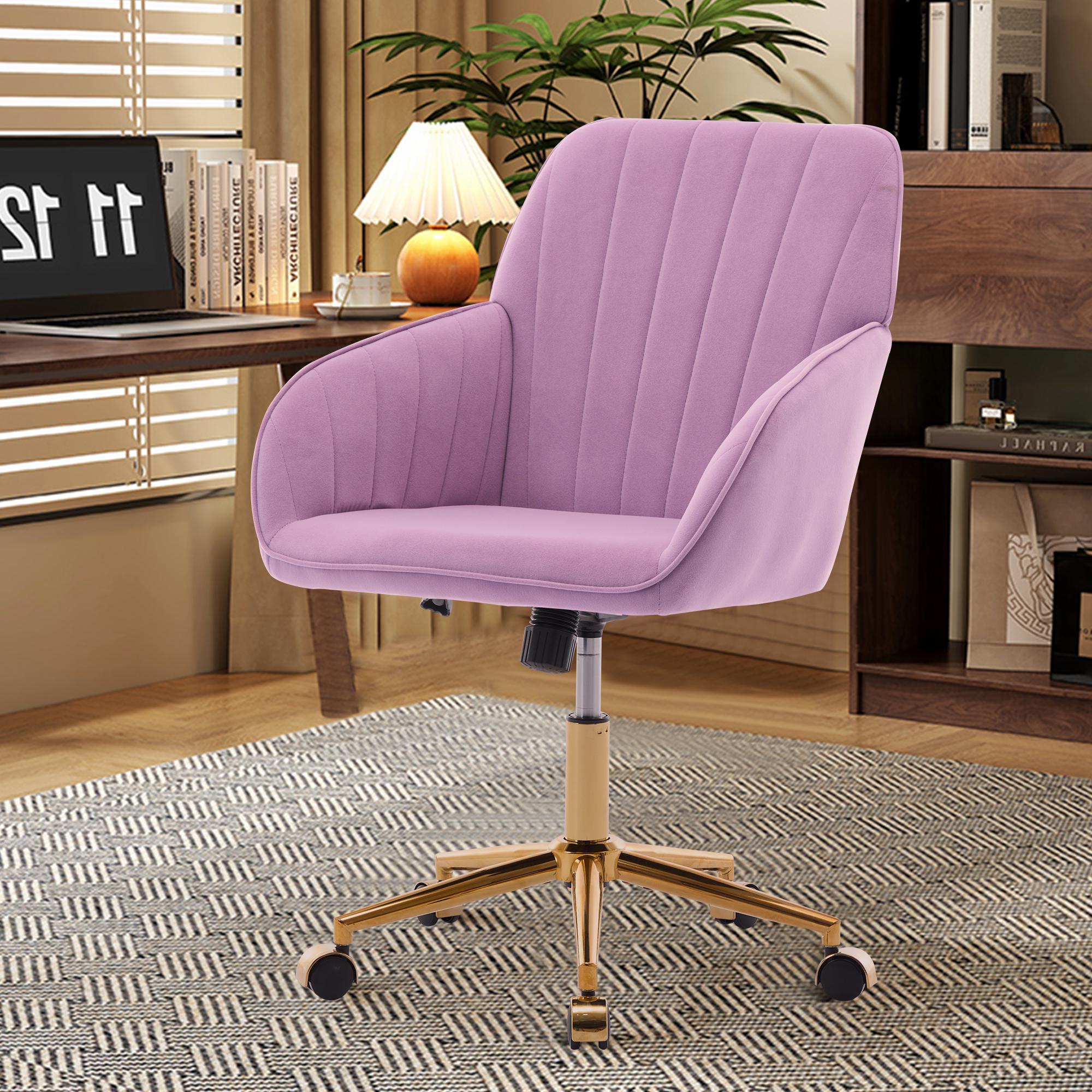 Adjustable Ergonomic Swivel Chair with Golden Base and Lumbar Support, Office Chair with Memory Foam Cushion, 25" L x 23" W x 38" H, Lilac