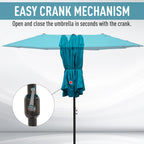 Patio Umbrella 15ft Double-Sided Outdoor Market Extra Large Umbrella with Crank Handle for Deck, Lawn, Backyard and Pool, Blue
