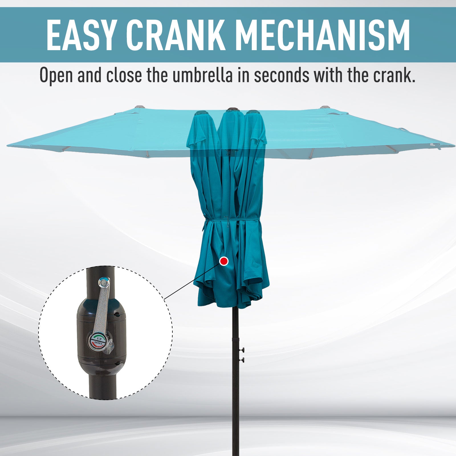 Patio Umbrella 15ft Double-Sided Outdoor Market Extra Large Umbrella with Crank Handle for Deck, Lawn, Backyard and Pool, Blue