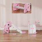 3-in-1 Toddler Slide for Age 1-3, Freestanding Kids Slide with Climber, Basketball Hoop and Ball, Giraffe Design, Pink