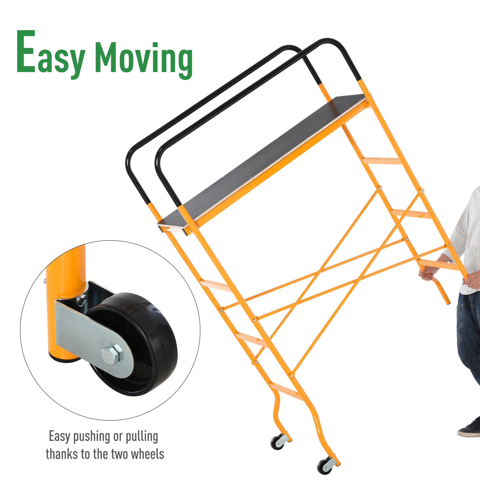 4-Step Steel 4.6 x 2 x 6 ft. Scaffold 2 Wheels Free Moving for Indoor & Outdoor Decoration Anti-Skid, 440 Pound Capacity