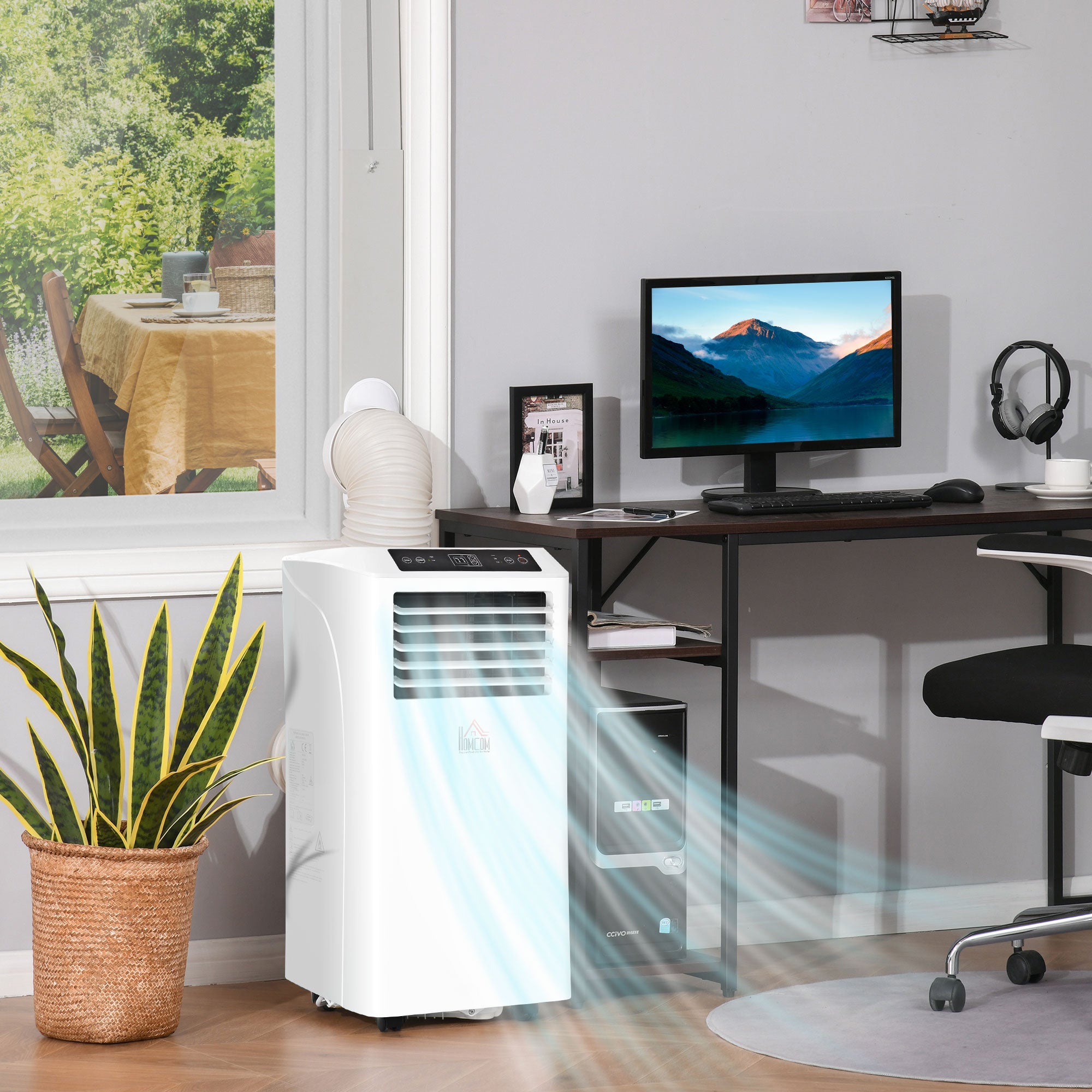 8000BTU Mobile Portable Air Conditioner with Cooling, Dehumidifier, and Ventilating with Remote Control, 2 Speed Fans, 24-Hour Timer for Bedroom, Living Room, Home Office, White