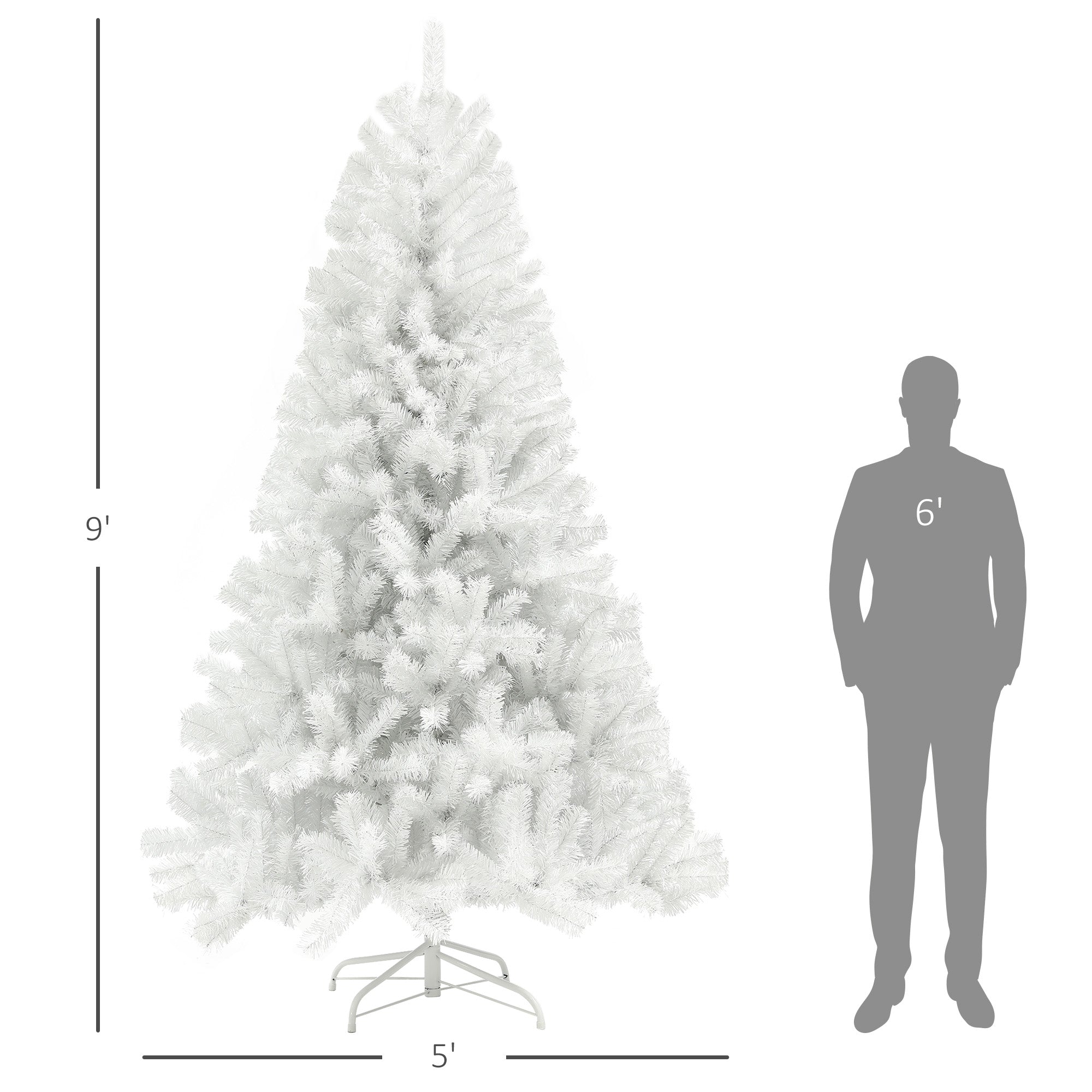 9ft Unlit Artificial White Christmas Tree, Holiday Decor with 2132 Branch Tips, Auto Open and Steel Base