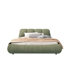Queen Size Upholstered Bed with Oversized Padded Backrest, Solid Wood Frame, Adjustable Mattress Heights, 96.5" L x 70" W x 43.5" H, Green