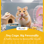 Wooden Hamster Cage, 3-Tier Small Animal Cage with Hut, Seesaw, Ramps, Exercise Wheel, Acrylic Panel and Bottom Tray