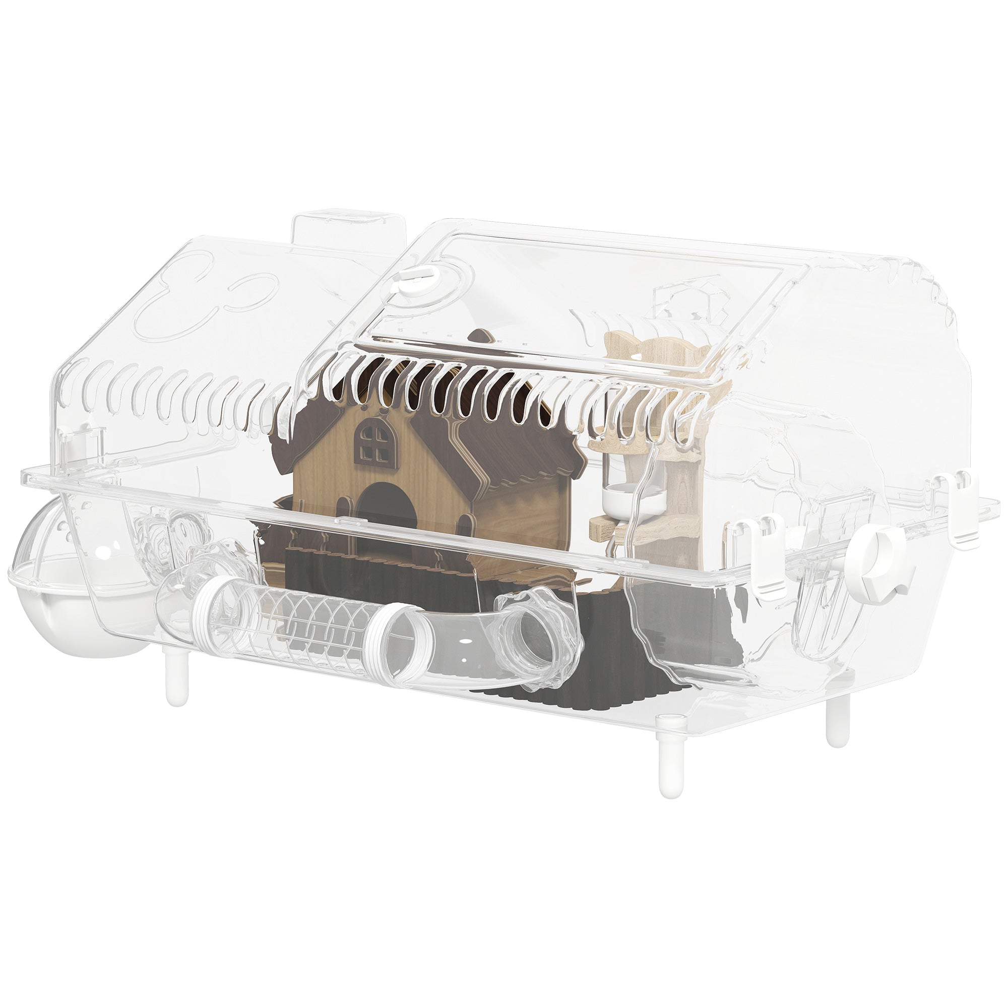 Hamster Cage with Large Wheel & Hideout, Small Animal Habitat with Accessories, Clear Pet House, 21.5" x 11.8" x 12.6",