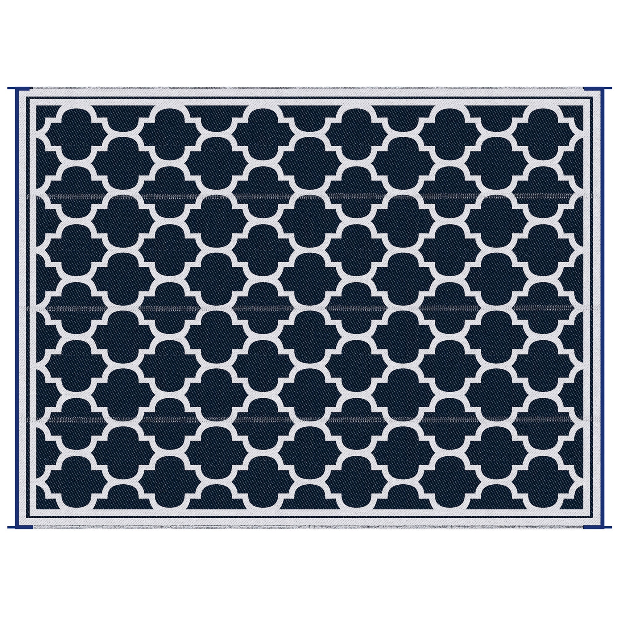 Reversible Outdoor Rug, 9' x 12' Waterproof Plastic Straw Floor Mat, Portable RV Camping Carpet, Large Floor Mat for Backyard, Deck, Picnic, Beach, Blue & White