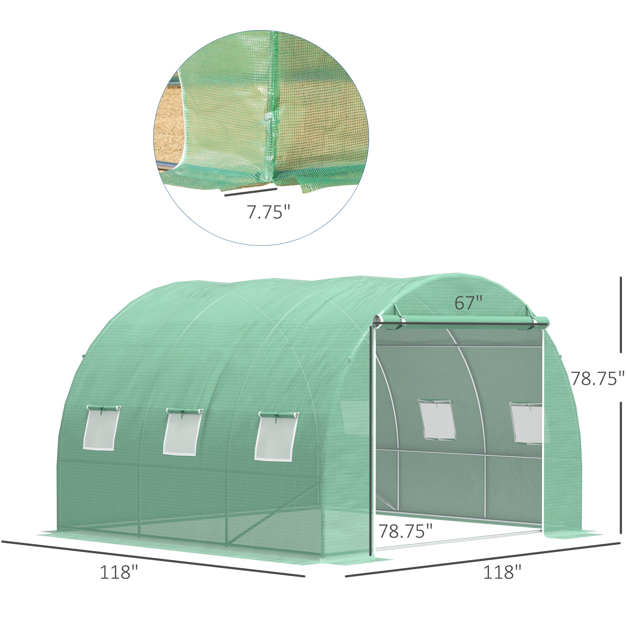 10' x 10' x 7' Walk-in Tunnel Greenhouse with High-Quality Transparent PE Cover, Zipper Doors & Windows