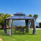 10' x 12' Hardtop Gazebo Canopy with Polycarbonate Roof, Aluminum Frame, Permanent Pavilion Outdoor Gazebo with Netting, for Patio, Garden, Backyard, Deck, Lawn, Light Gray