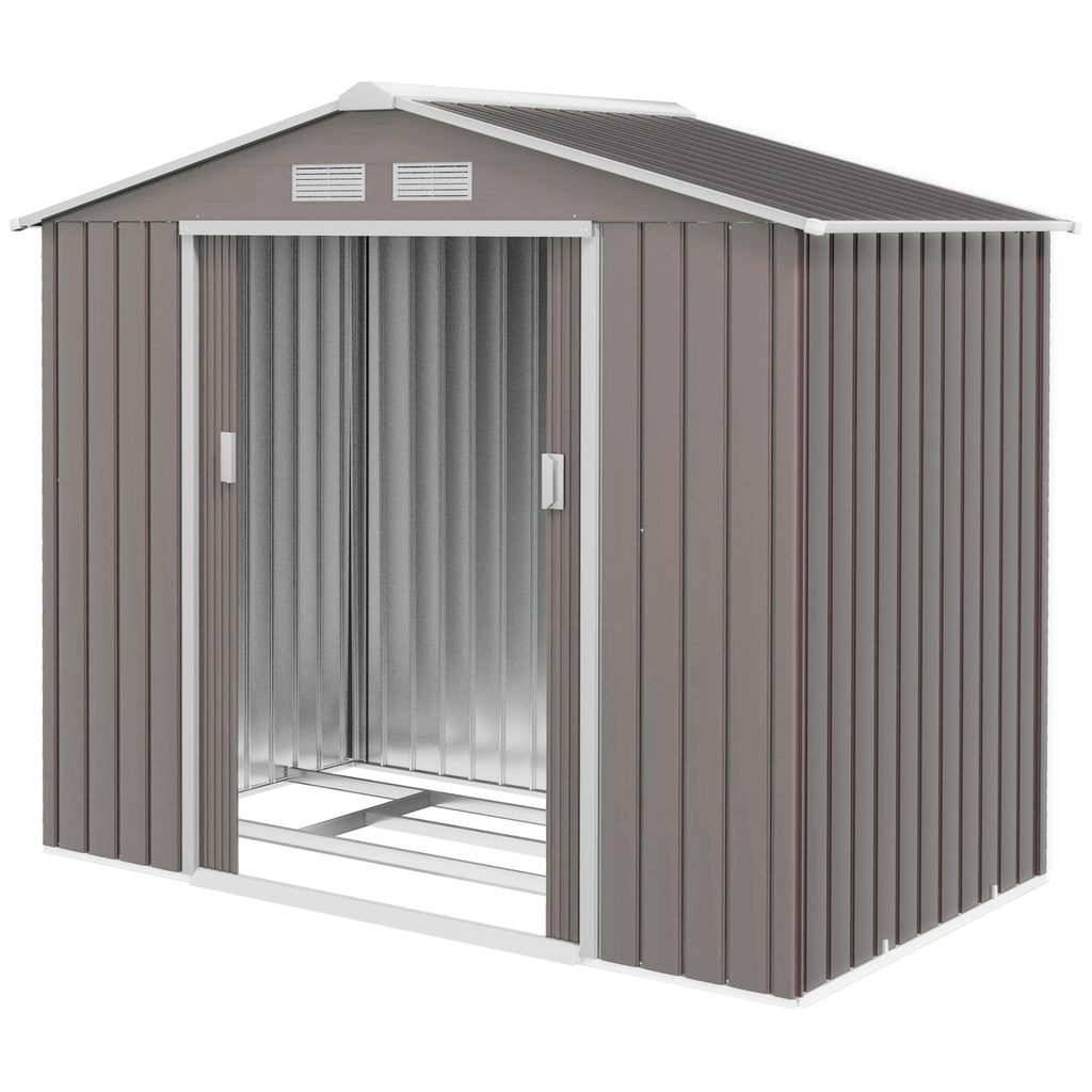 7' x 4' Outdoor Storage Shed, Garden Tool Metal Shed with Foundation Kit, Double Lockable Door, Air Vents and Sloping Roof, for Backyard, Patio, Lawn, Gray