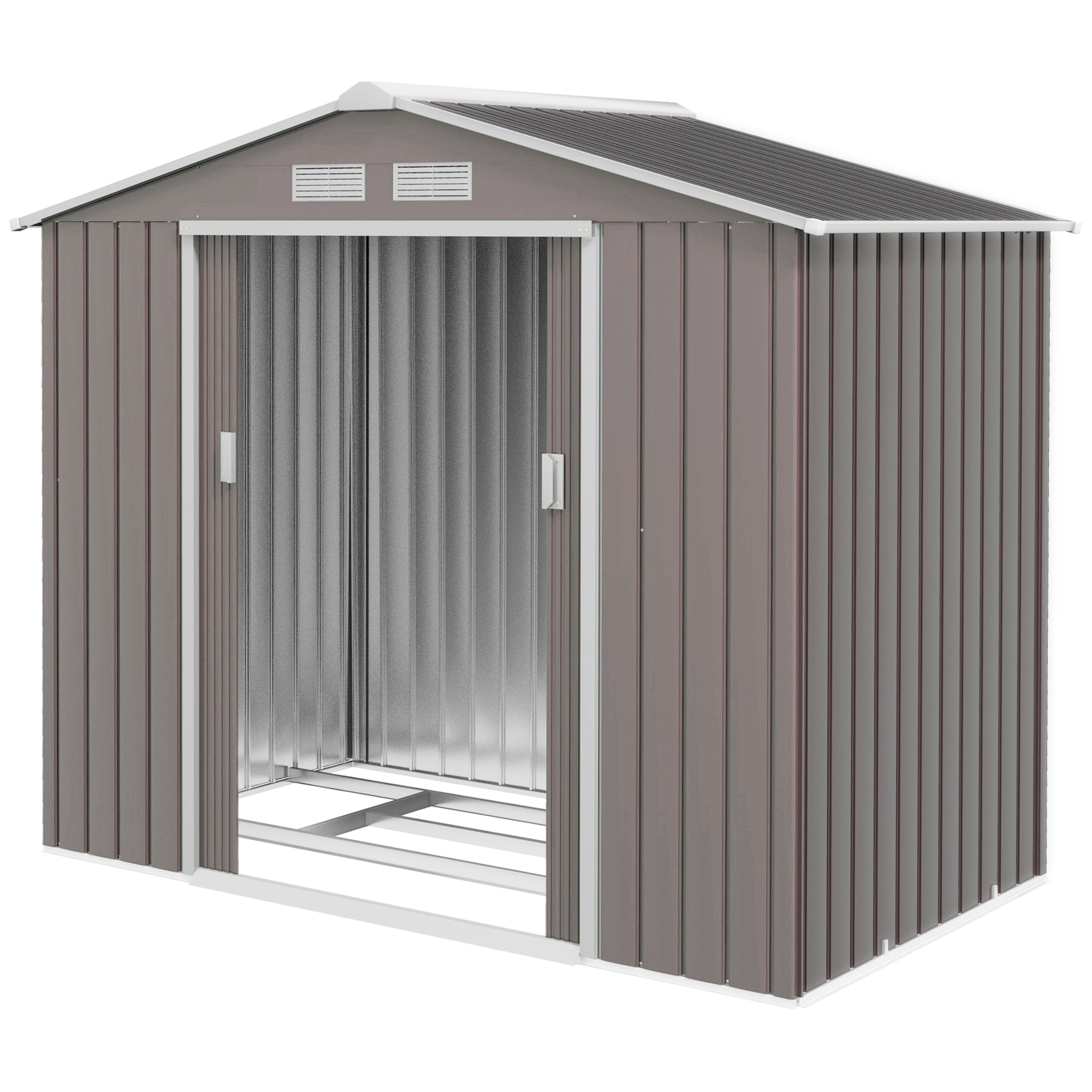 7' x 4' Outdoor Storage Shed, Garden Tool Metal Shed with Foundation Kit, Double Lockable Door, Air Vents and Sloping Roof, for Backyard, Patio, Lawn, Gray