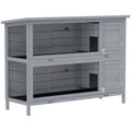54" 2-Story Large Rabbit Hutch Bunny Cage Wooden Pet House Small Animal Habitat Lockable Doors, Tray, Roof, Gray