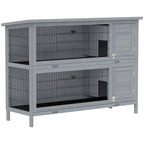 54" 2-Story Large Rabbit Hutch Bunny Cage Wooden Pet House Small Animal Habitat Lockable Doors, Tray, Roof, Gray
