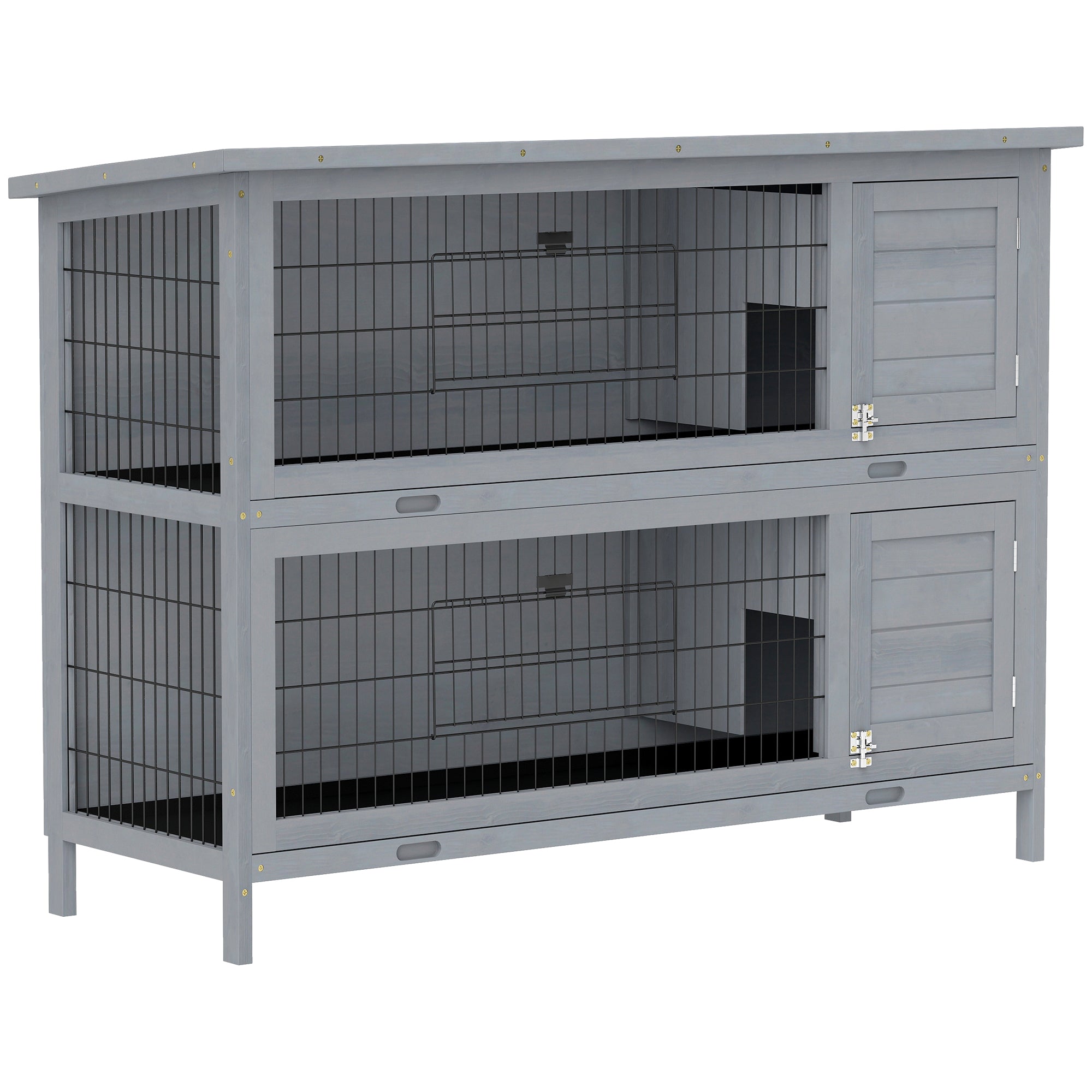 54" 2-Story Large Rabbit Hutch Bunny Cage Wooden Pet House Small Animal Habitat Lockable Doors, Tray, Roof, Gray