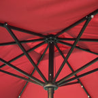 9' x 7' Solar Umbrella, LED Lighted Patio Umbrella for Table or Base with Tilt & Crank, Outdoor Umbrella for Garden, Deck, Backyard, Pool, Beach, Wine Red