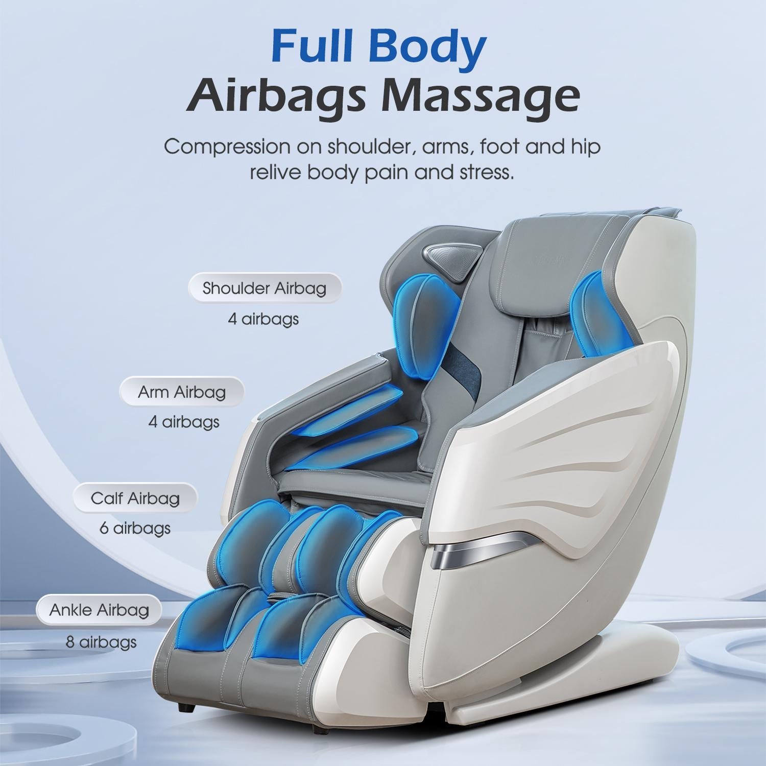 Zero Gravity Massage Chair with Back Heating, 3D Massage Rollers, AI Voice, App Control Dual SL Track Full Body Recliner, Gray