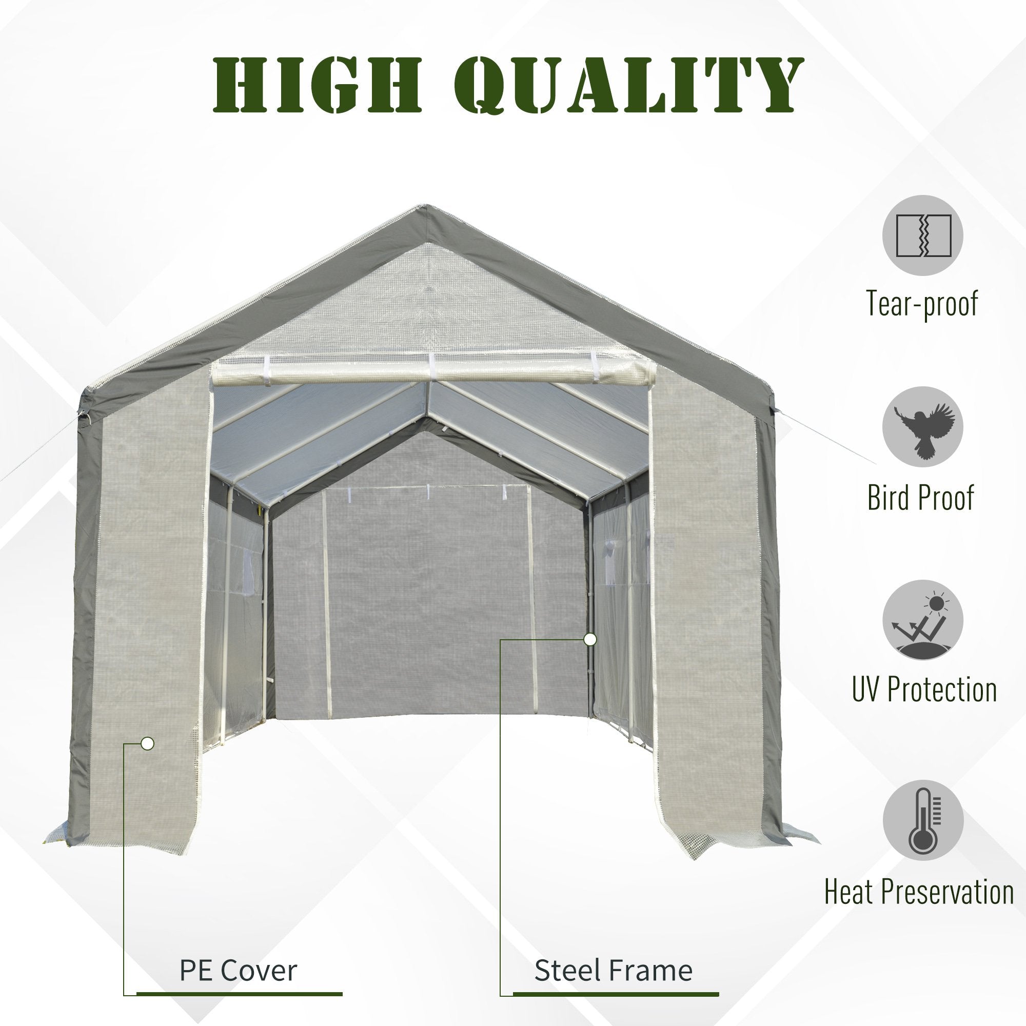 20' x 10' x 9' Walk-in Greenhouse, Outdoor Garden Warm Hot House with 6 Roll-up Windows, 2 Zippered Doors and Weather Cover, White