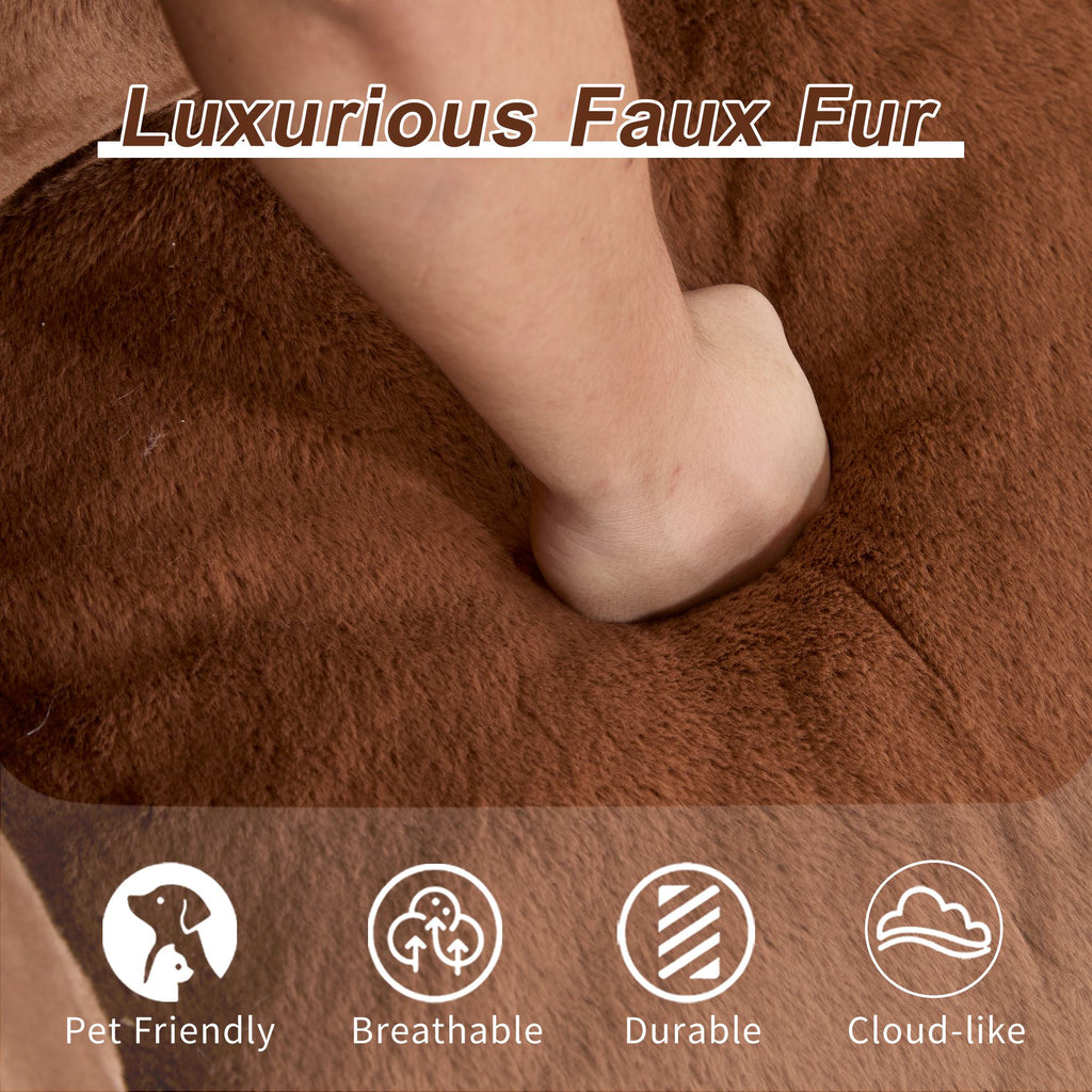 Bean Bag Sofa with High-Density Foam and Faux Fur Fabric, Compressed Sofa Oversized Fluffy Loveseat for Adults, 75" L x 42.5" W x 28.5" H, Brown
