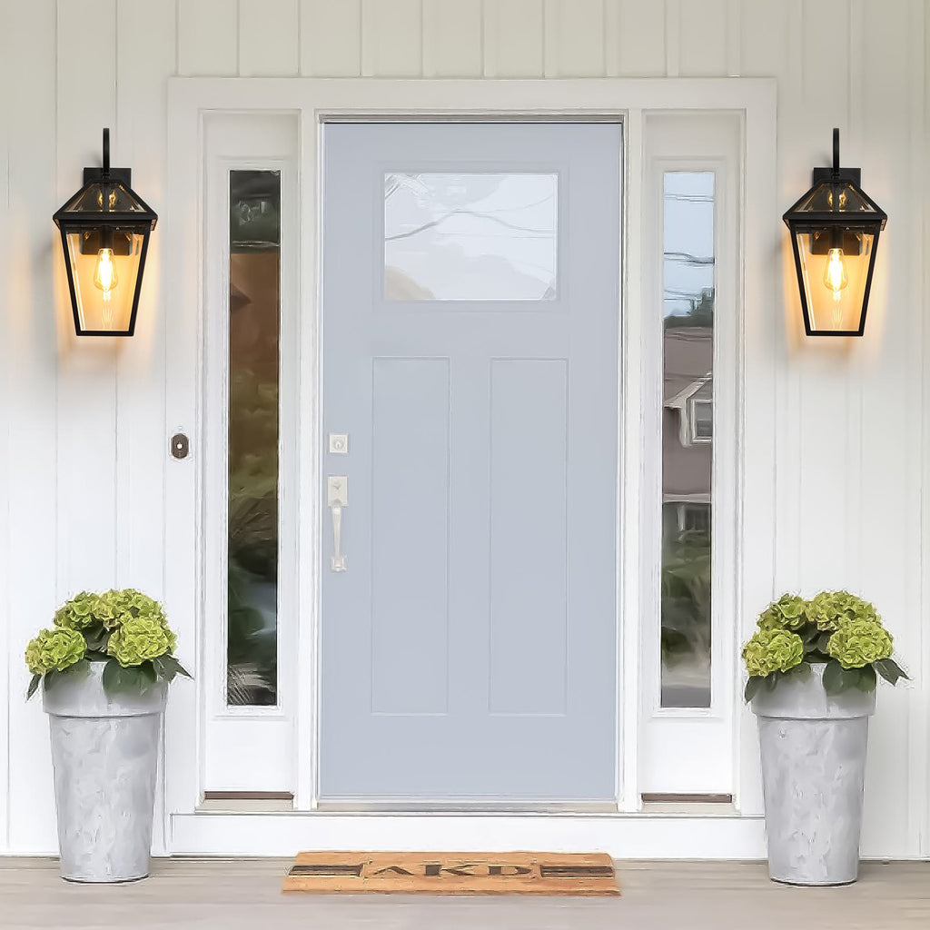 21" Outdoor Wall Lantern Light with Weather-Resistant Design, Modern Meta, Clear Glass Sconce, Easy Installation, 12" L x 10" W x 21" H, Black