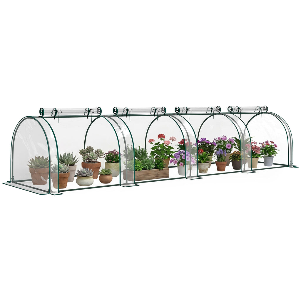 13' L x 3' W x 2.5' H Portable Tunneled Greenhouse with 4 Zippered Doors, Water/UV Fighting PVC Cover, Clear
