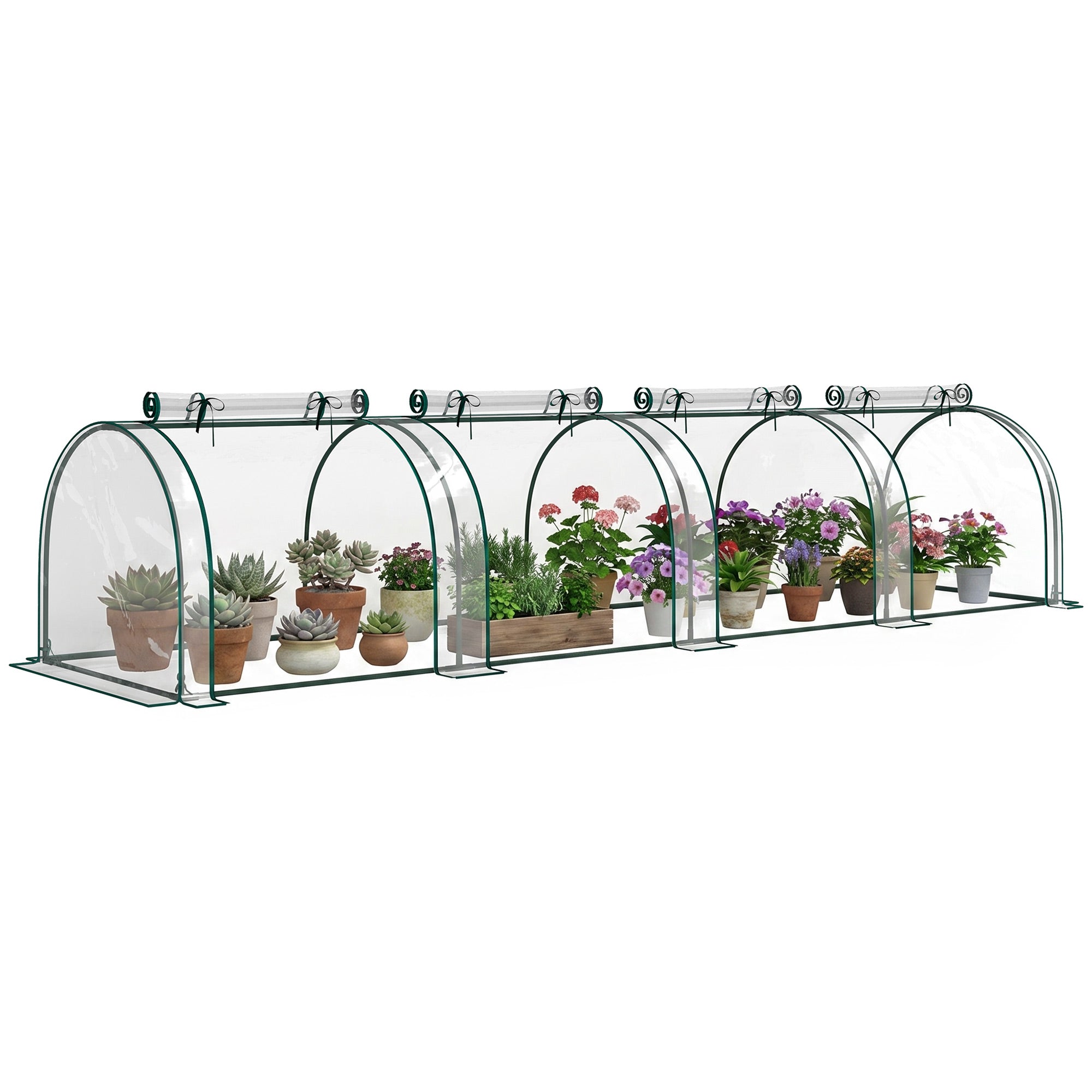 13' L x 3' W x 2.5' H Portable Tunneled Greenhouse with 4 Zippered Doors, Water/UV Fighting PVC Cover, Clear
