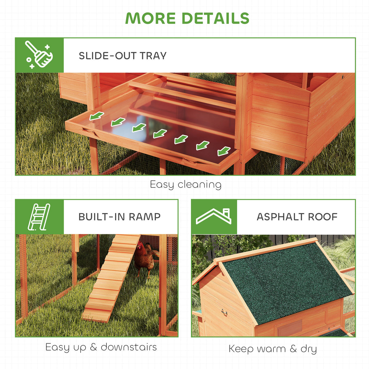 137" Wooden Chicken Coop for 4-6 Chickens, Backyard, Orange