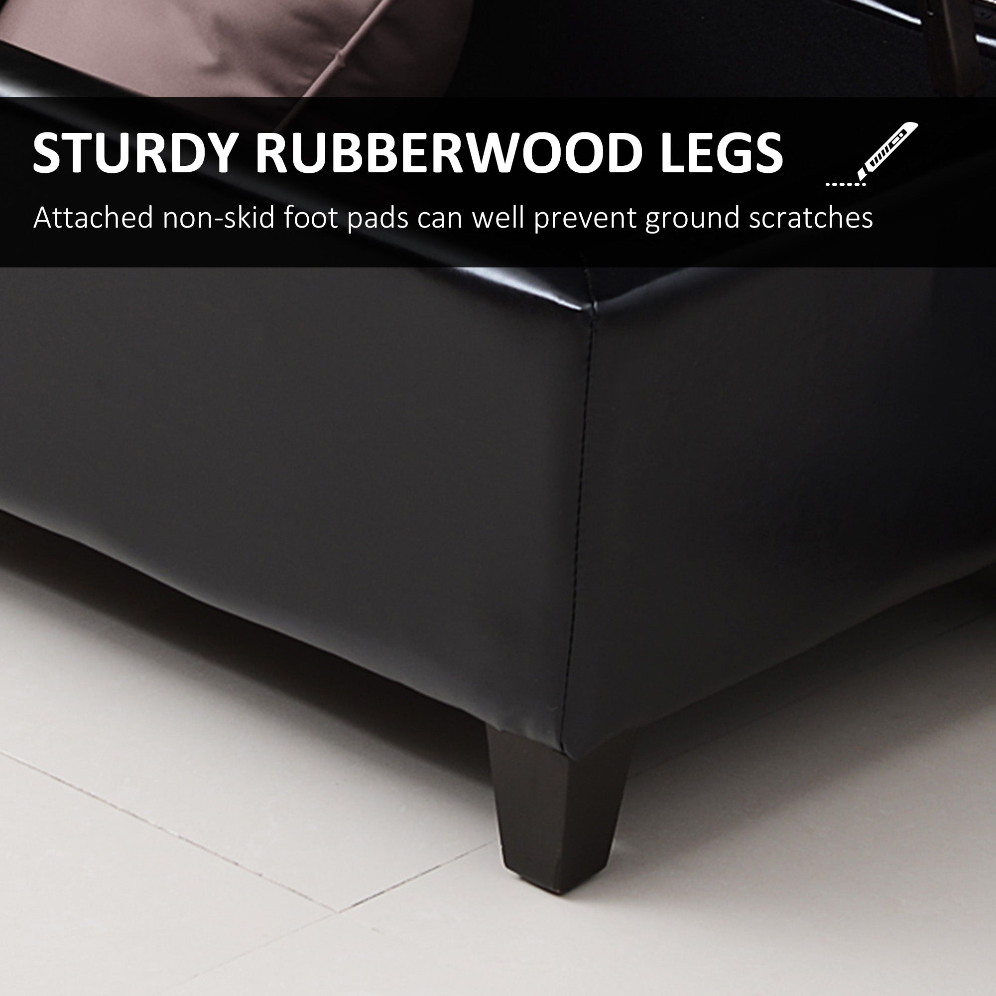 51" Ottoman Storage Bench, Faux Leather Storage Chest with Lift Top, Tufted Ottoman for Living Room, Entryway, Black