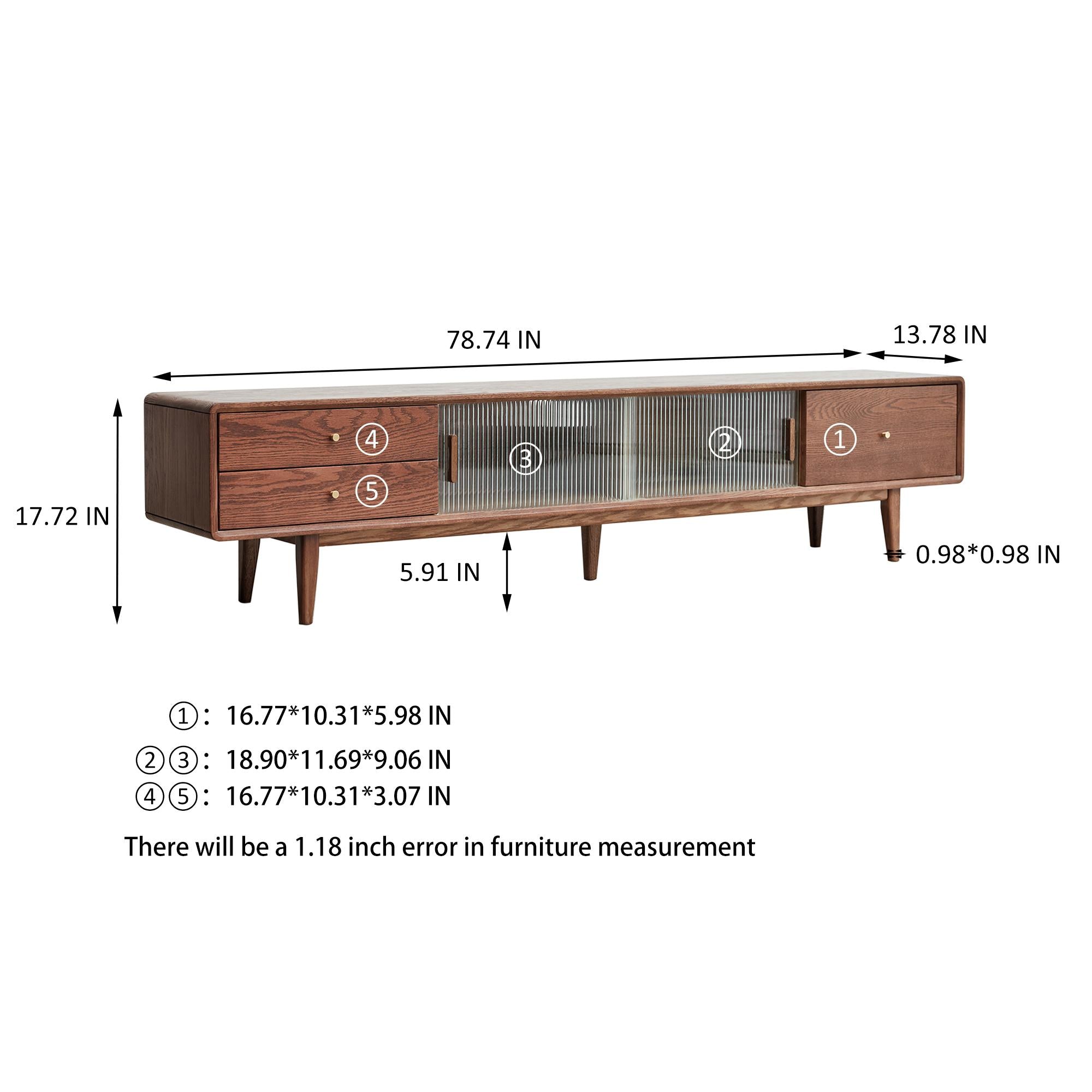 Modern TV Stand with 2 Pull-Out Storage Cabinets, Sturdy TV Cabinet with 5-Leg Stable Support, 78.5″ L x 13.5″ W x 17.5″ H, Walnut
