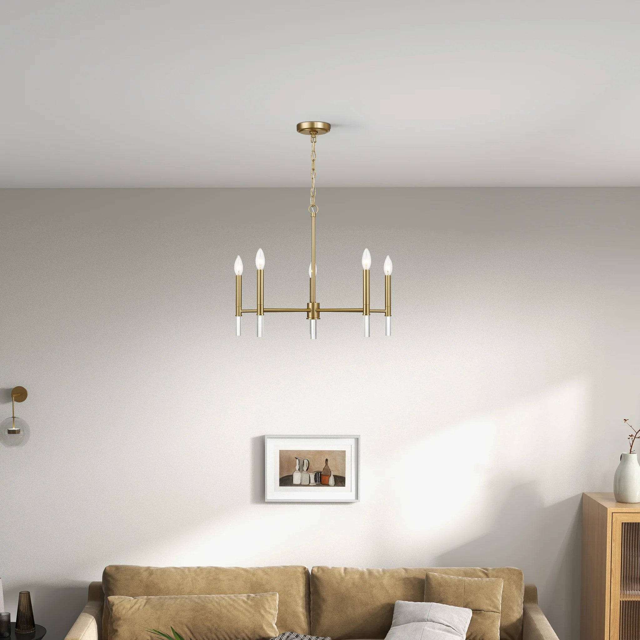 Courtyard Five Light Candle Light Chandelier with Elegant Design, Golden Brass Finish, 24" W x 24" L x 18" H, Clear+Gold
