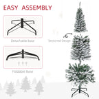 7.5ft Flocked Christmas Tree, Pencil Artificial Xmas Tree with Faux Snow, Dense Branches, Foldable Metal Base for Indoor Holiday Decor