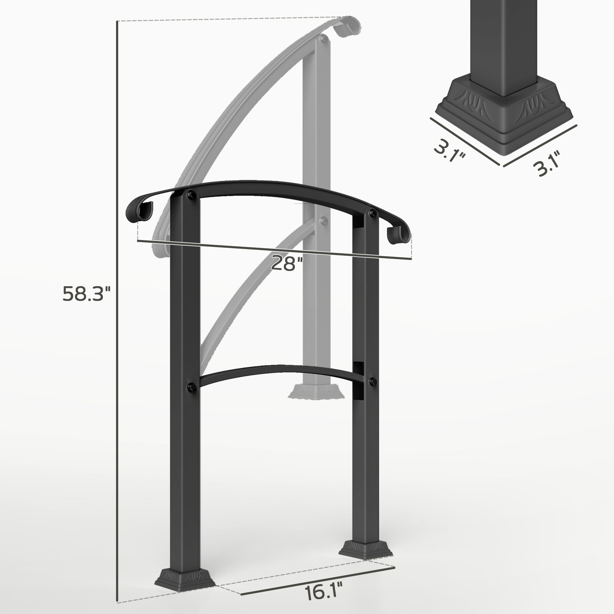 1-3 Step Metal Handrails for Outdoor Steps, Porch Deck Stair Railing with Installation Kit for Concrete Steps, Black