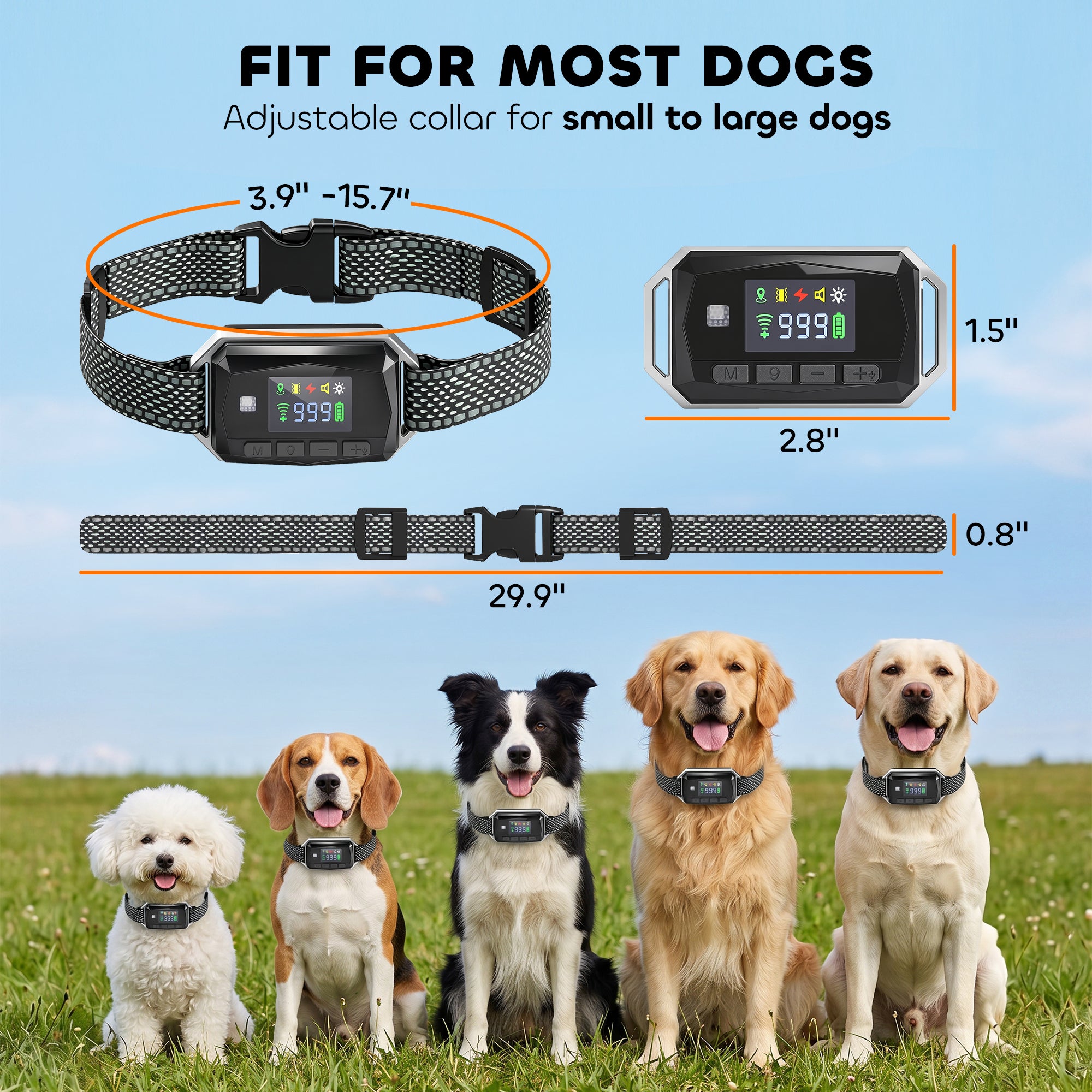 GPS Dog Training Collar IP67 Waterproof E Collar Remote Rechargeable Black