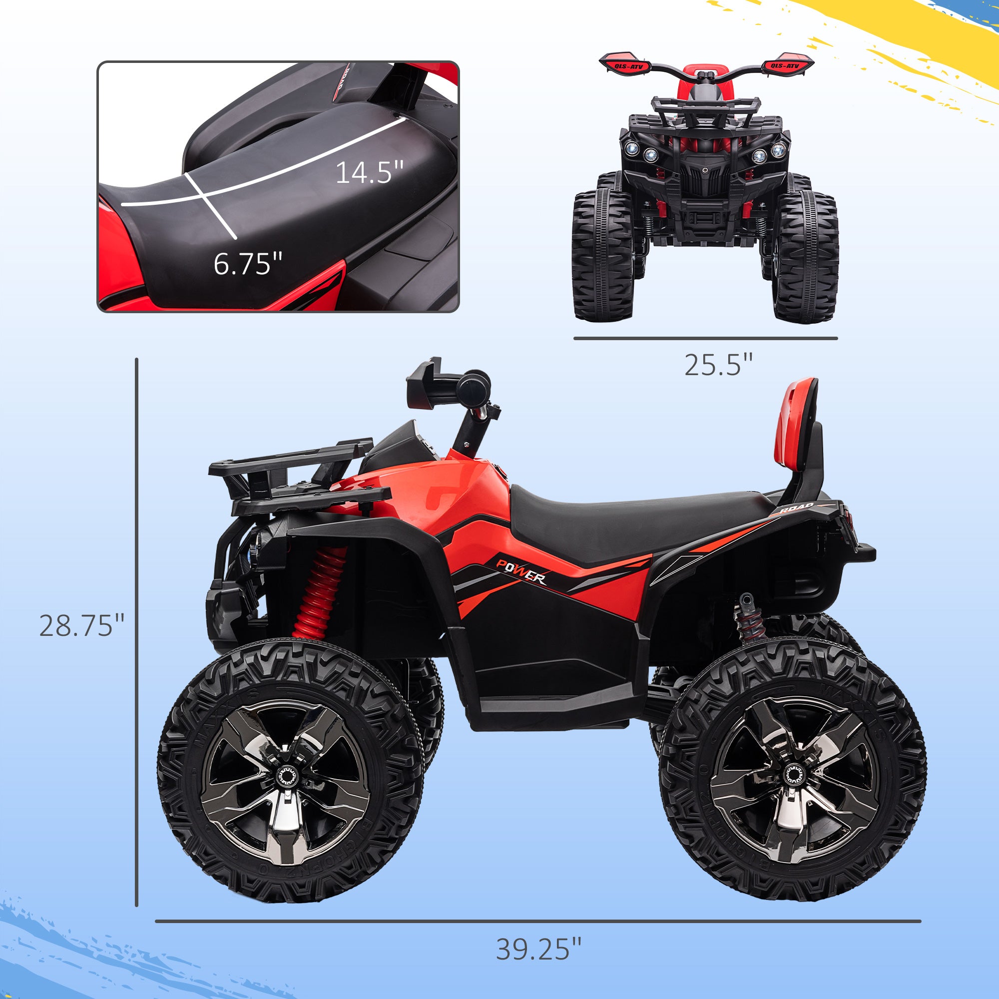 12V 4 Wheeler Kids ATV with Music, Headlights for 37-60 Months Boys and Girls, Red