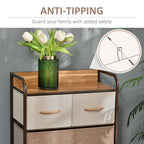 5-Drawer Fabric Dresser Tower, 4-Tier Storage Organizer with Steel Frame for Hallway, Bedroom, and Closet, Maple Wood