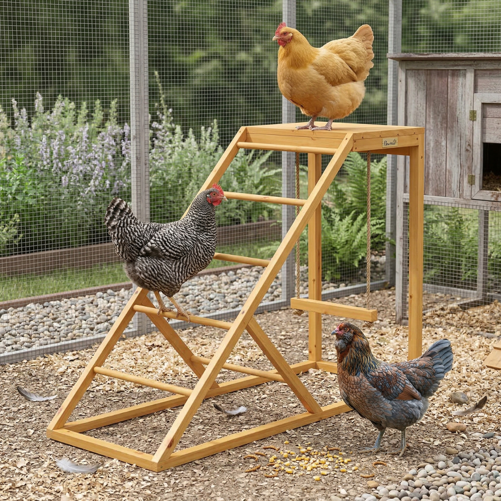Chicken Activity Play for Healthy & Happy Animals with Chicken Perches & Hen Ladder, Chicken Coop Toy, Yellow