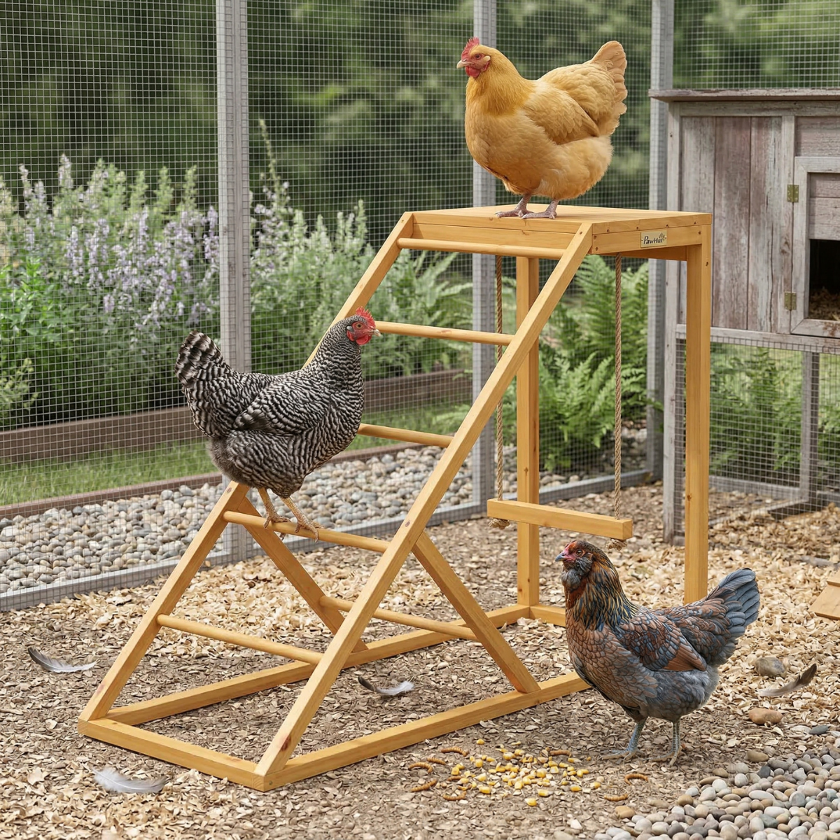 Chicken Activity Play for Healthy & Happy Animals with Chicken Perches & Hen Ladder, Chicken Coop Toy, Yellow