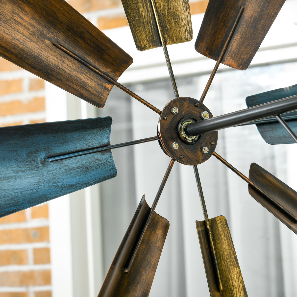 Windmill Weather Vane, Wind Vane with Bottom Shelf, Steel Windmill Head, Stained Wood