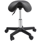 Rolling Saddle Stool, Swivel Salon Chair, Ergonomic Faux Leather Stool, Adjustable Height with Wheels for Spa, Salon, Massage, Office, Black