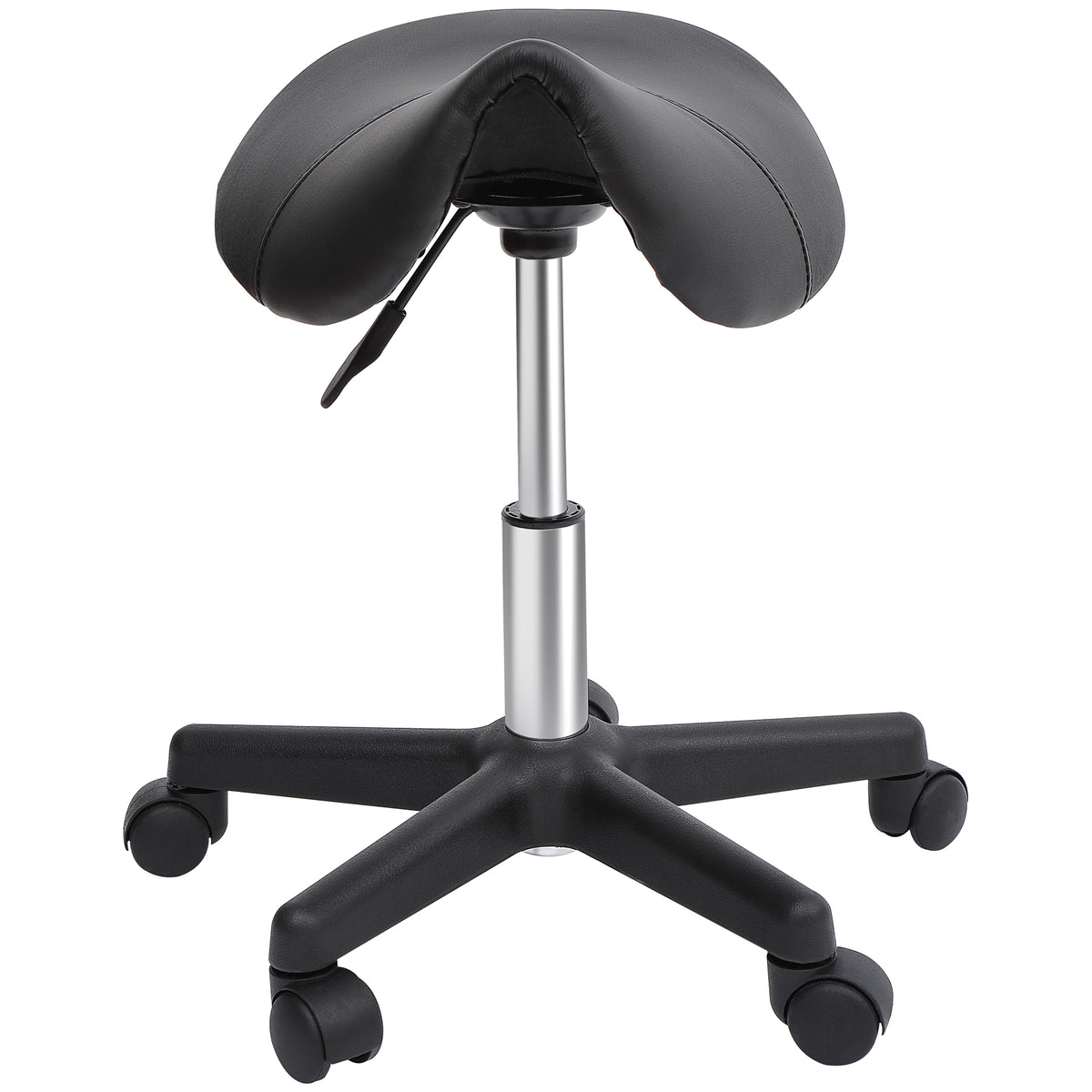 Rolling Saddle Stool, Swivel Salon Chair, Ergonomic Faux Leather Stool, Adjustable Height with Wheels for Spa, Salon, Massage, Office, Black
