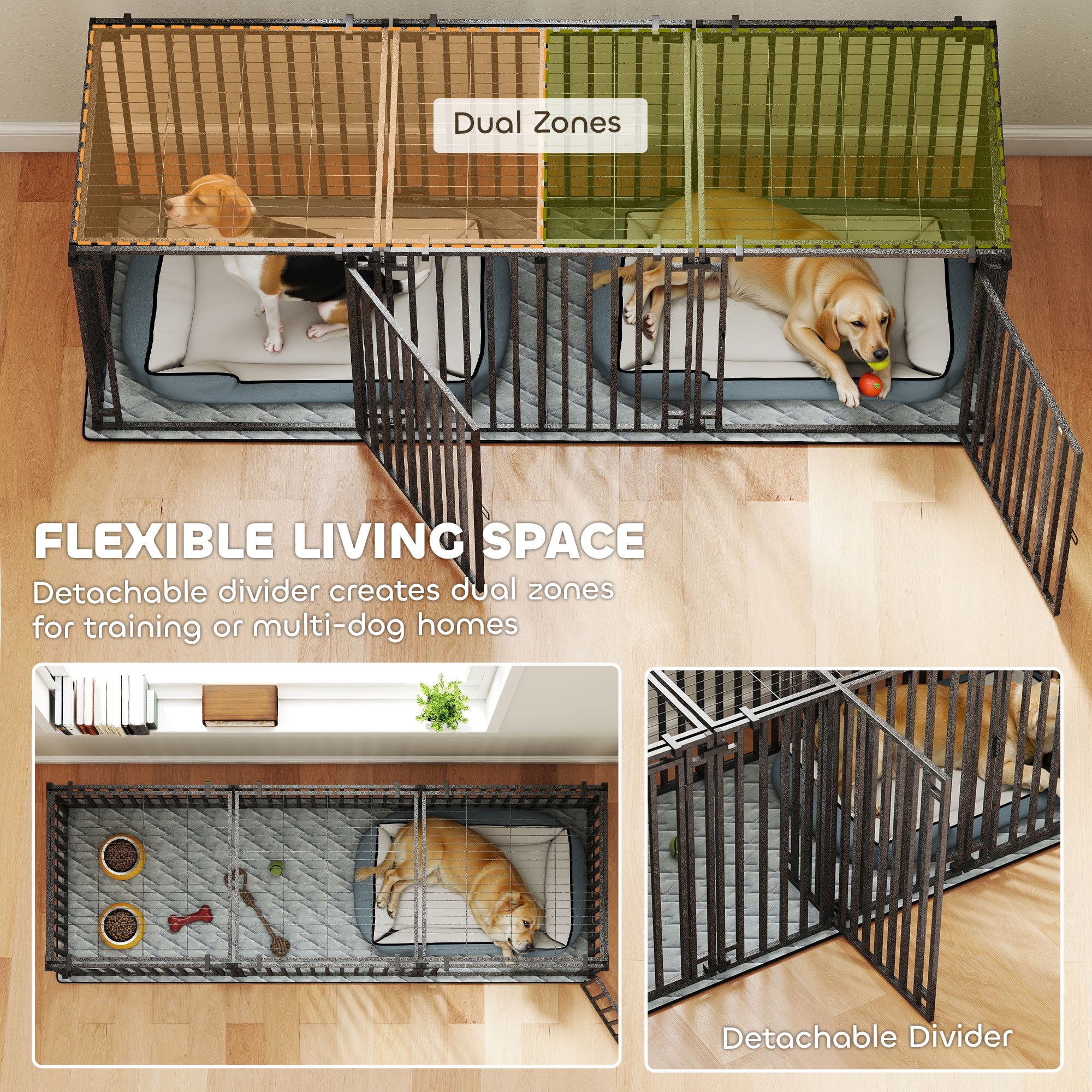 83"L Heavy Duty Dog Crate, Extra Large Dog Kennel with Divider and Mat for Large Breeds, Modular Puppy Playpen