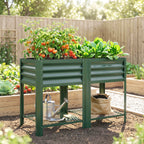 Raised Garden Bed Galvanized Steel, Elevated Planter Box with Storage Shelf, Bed Liner, 31.5" High, Green