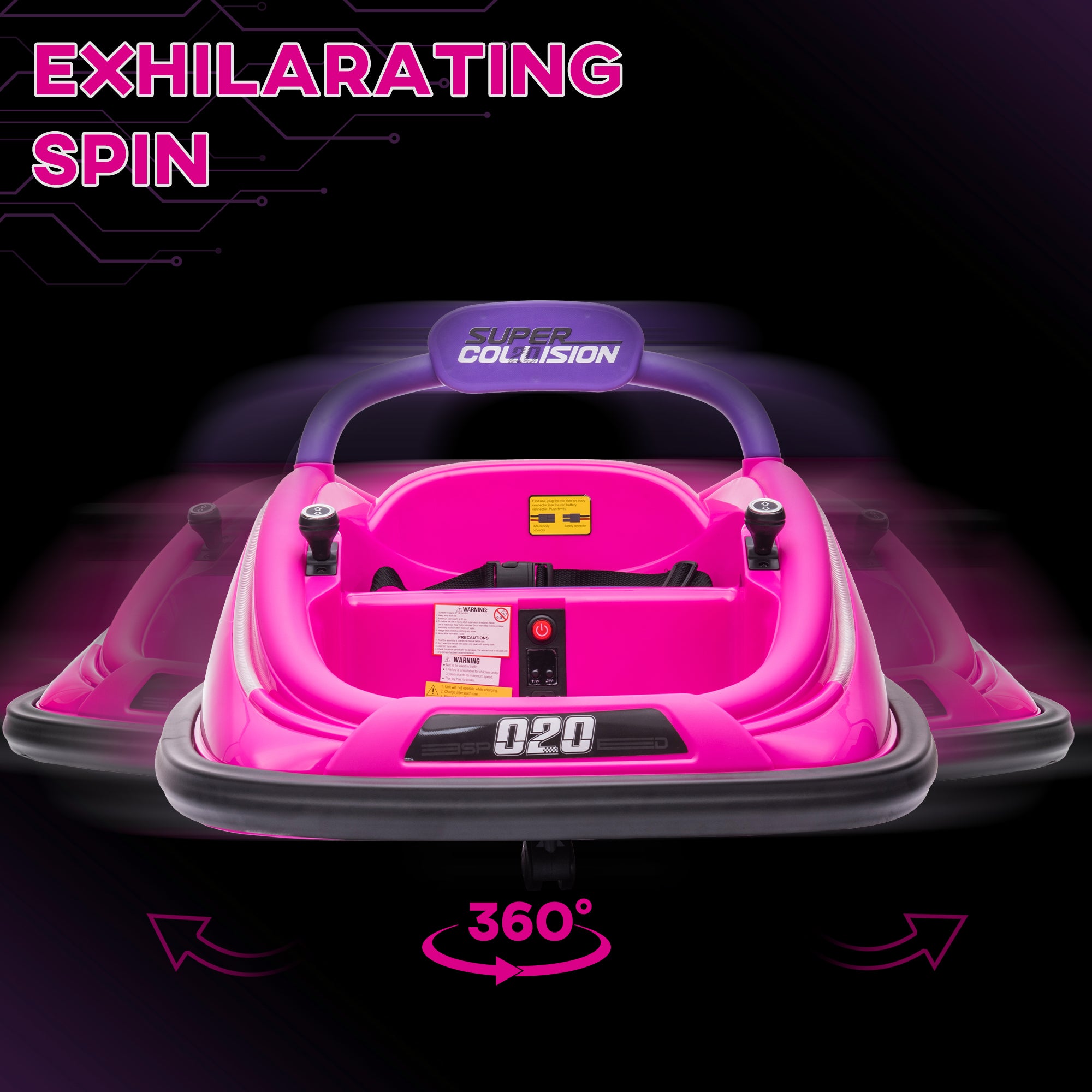 12V Kids Bumper Car Twins Motor with Parent Remote Control, Safety Belt, Lights, 360° Rotation, Pink