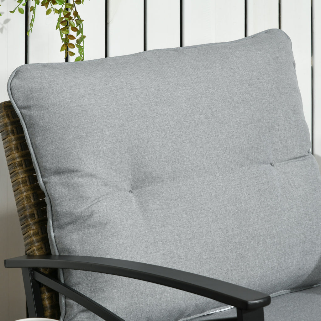 3 Piece Patio Rocking Chair Set, Outdoor Wicker Bistro Set with 2 Oversize Cushioned Porch Rockers and 2 Tier Coffee Table for Garden, Backyard, Light Gray